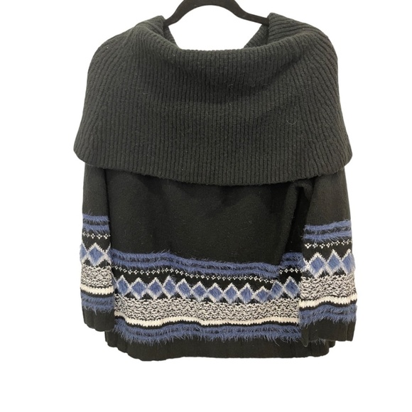 CASLON Black & Blue Fair Isle Convertible Cowl Neck Pullover Sweater Size XL - Picture 4 of 5